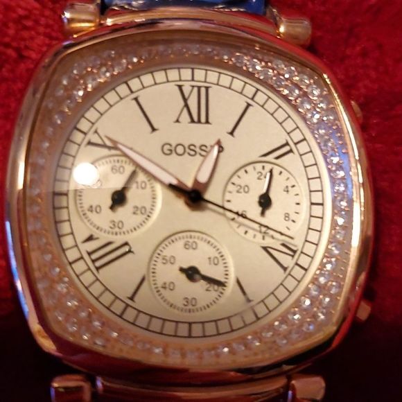 Gossip GSP828 Womens Chronograph Watch Rose Gold Blue Croco Leather Band Analog - Picture 9 of 10